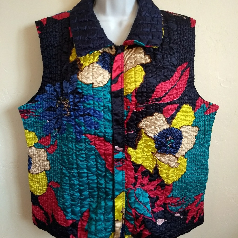 Vintage Silky Crinkle Stetch Reversible Zip Vest